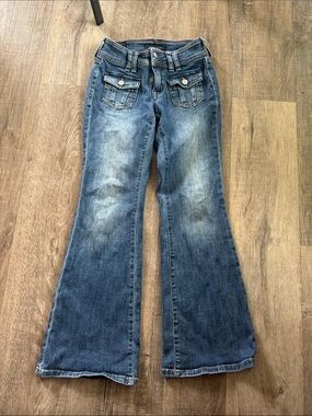 Aeropostale Women's Washed Blue Flare Jeans